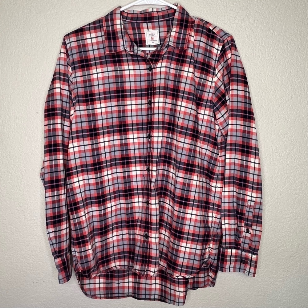 GAP Boyfriend Pink, White and Navy Plaid Button Down Shirt Size Medium - Picture 3 of 12